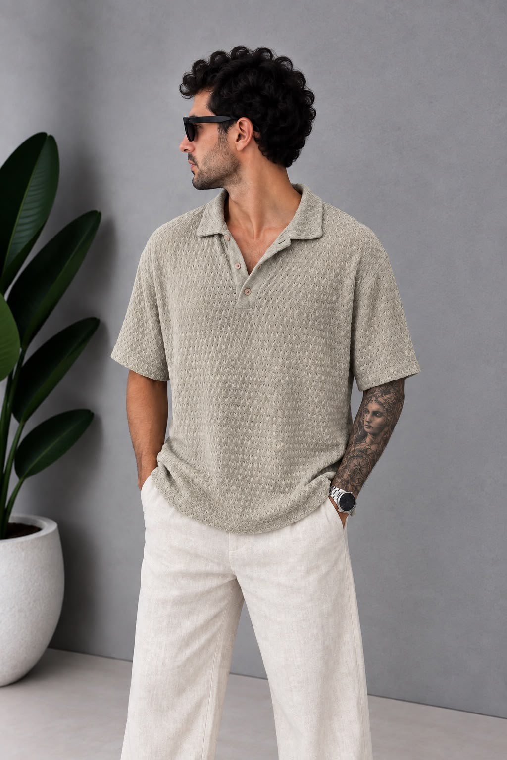 Bej Örme Polo Yaka Triko – T010