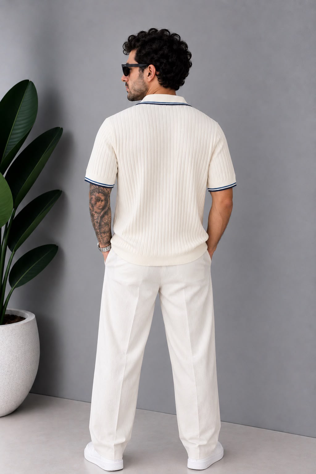 Polo Yaka Fitilli Beyaz Yaka Detay T-Shirt – T008