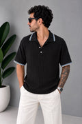 Polo Yaka Fitilli Siyah T-Shirt – T007