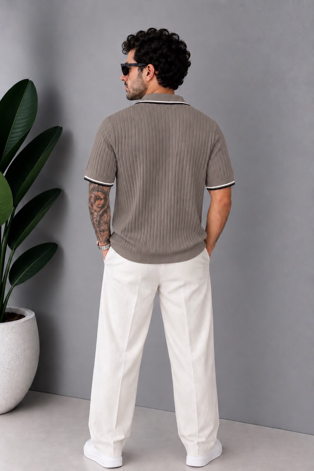 Polo Yaka Fitilli Bej T-Shirt – T009