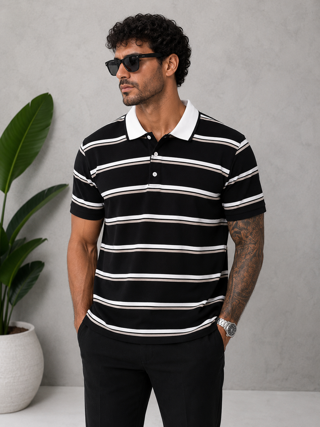 Çizgili Polo Yaka T-Shirt T002