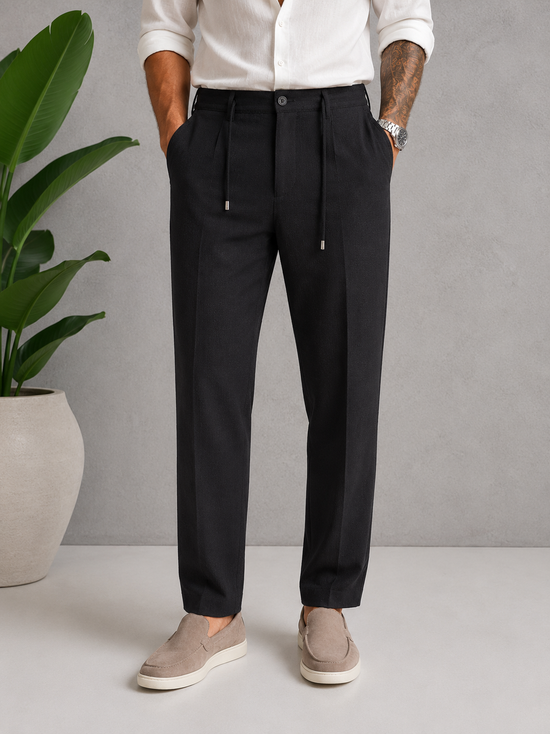 Erkek Pileli Bağcıklı Pantolon – P001