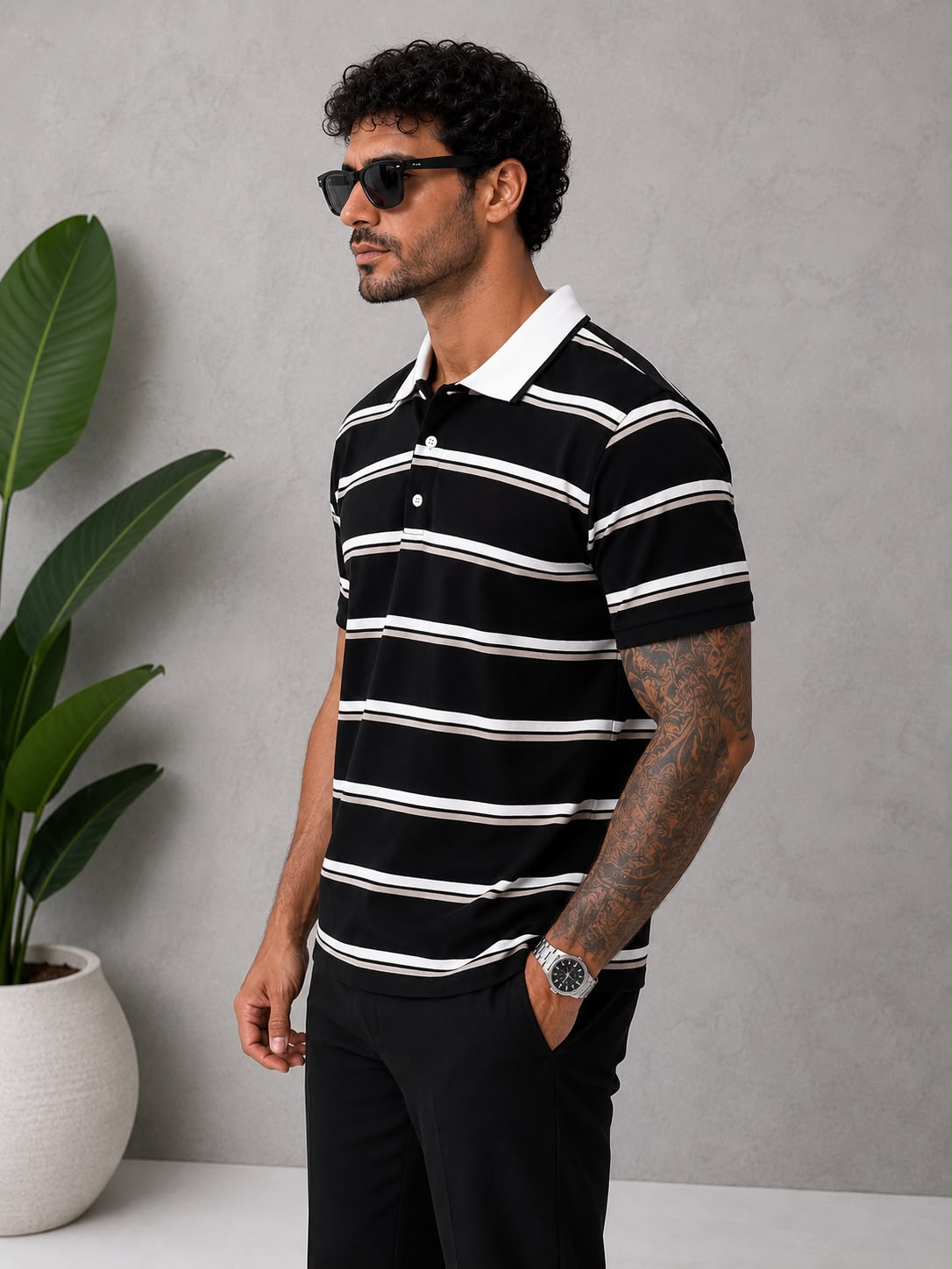 Çizgili Polo Yaka T-Shirt T002