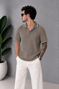 Polo Yaka Fitilli Bej T-Shirt – T009